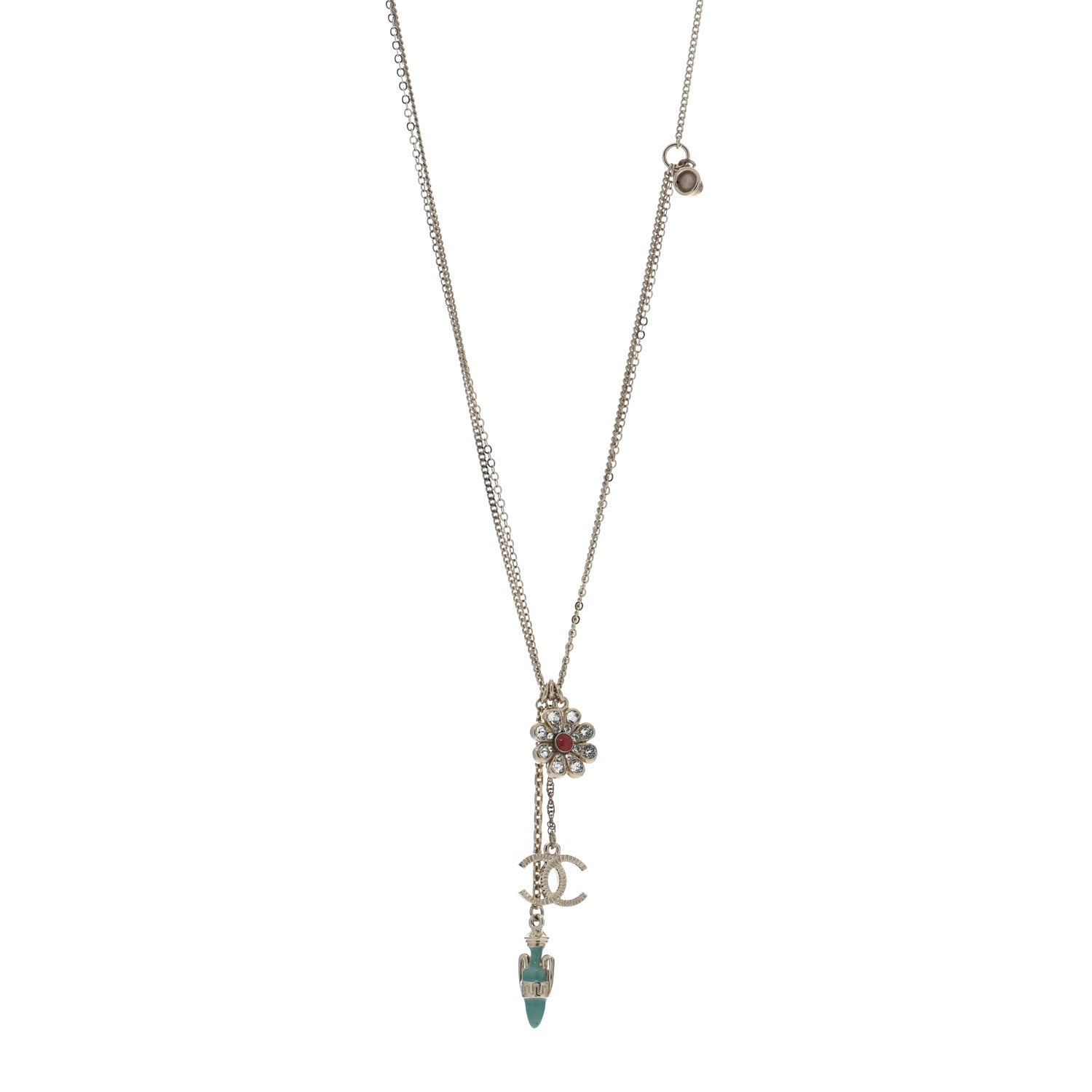 Chanel Pearl Bead CC Flower Necklace Silver Multicolor 1 of 4
