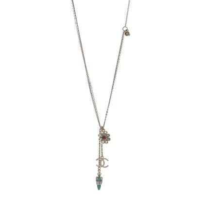 Chanel Pearl Bead CC Flower Necklace Silver Multicolor 1 of 4