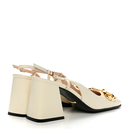 Gucci Malaga Kid Horsebit 75mm Slingback Pumps 37.5 Mystic White 4 of 10