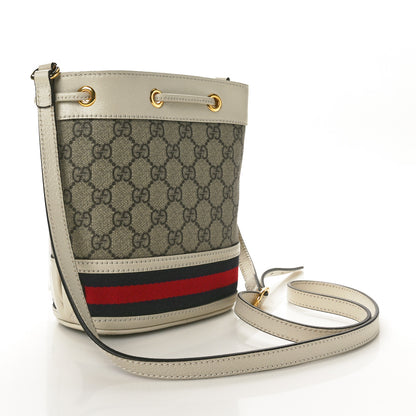 Gucci GG Supreme Monogram Textured Calfskin Web Mini Ophidia Bucket Bag Beige Ebony Mystic White 3 of 9