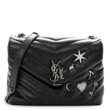 Saint Laurent Calfskin Y Quilted Monogram Small Charm Loulou Chain Satchel Black 1 of 15