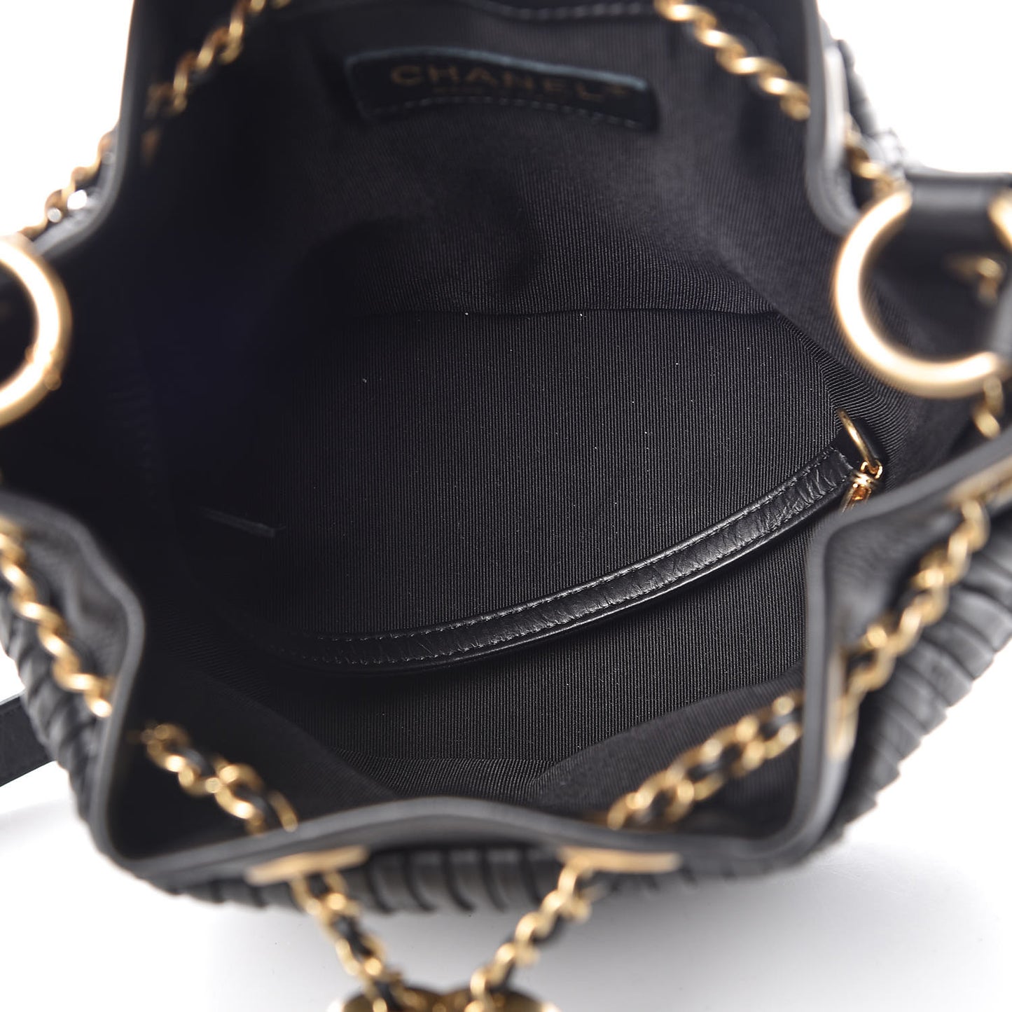 Iridescent Crumpled Calfskin Coco Pleats Small Drawstring Bag Black