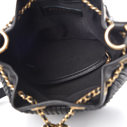 Chanel Iridescent Crumpled Calfskin Coco Pleats Small Drawstring Bag Black 5 of 9