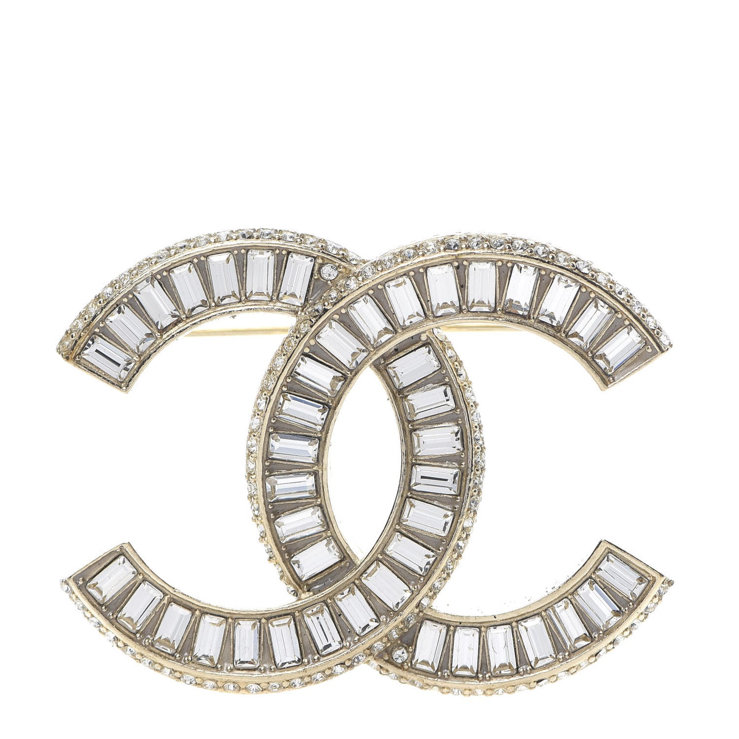 Baguette Crystal CC Brooch Gold