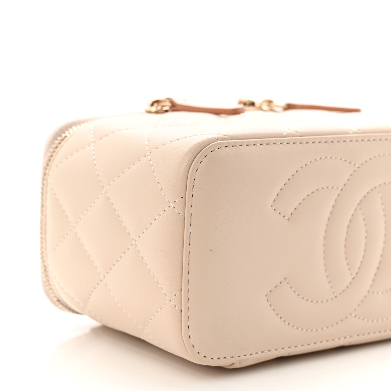 Chanel Lambskin Quilted Small Top Handle Vanity Case With Chain Ecru Dark Beige 9 of 11
