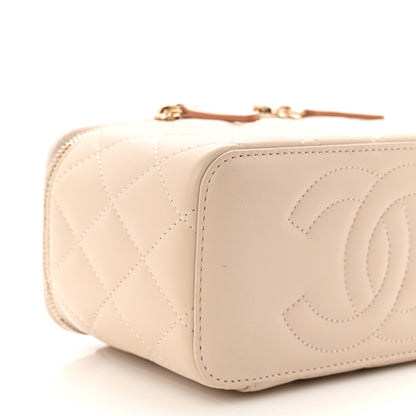 Chanel Lambskin Quilted Small Top Handle Vanity Case With Chain Ecru Dark Beige 9 of 11