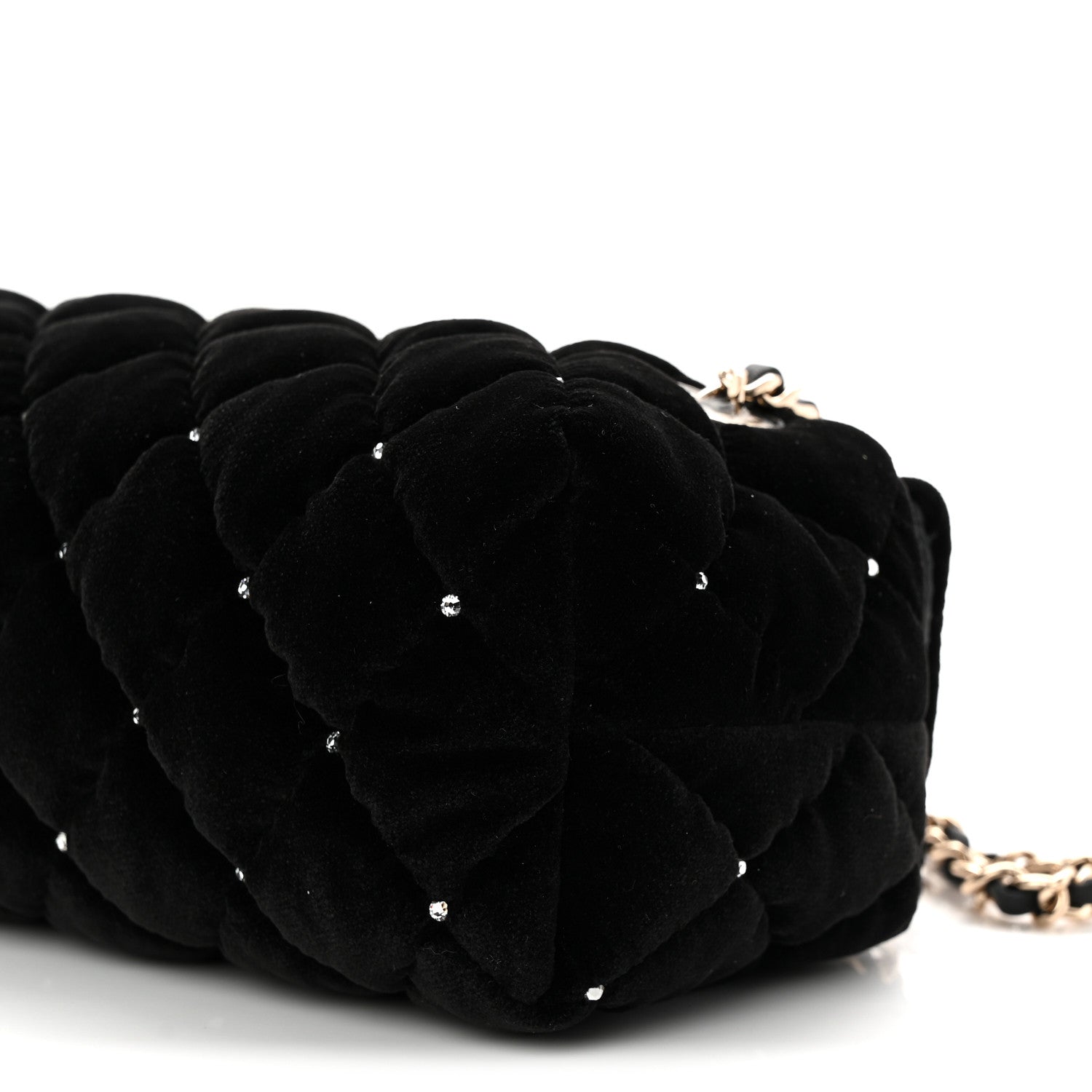 Chanel Velvet Diamanté Quilted Wristlet Clutch Black 10 of 10