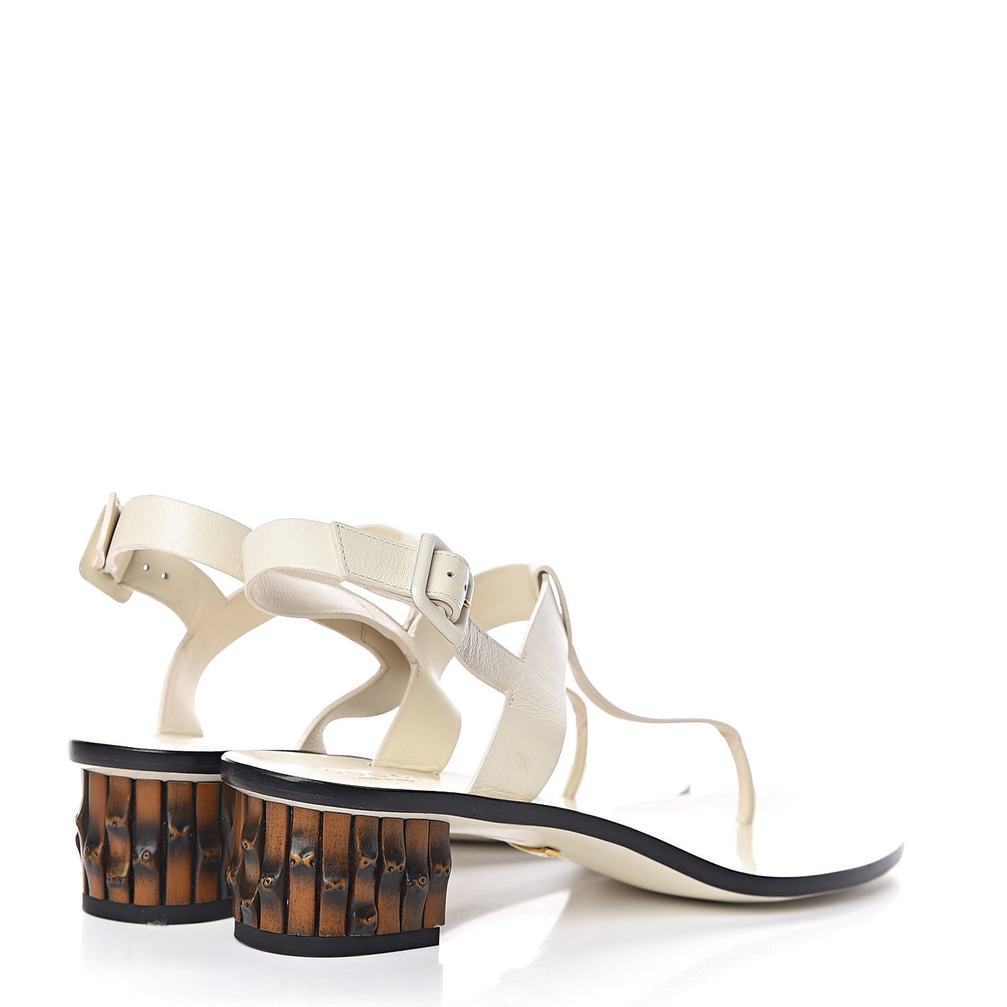 Calfskin Bamboo T-Strap Thong Sandals 39 White