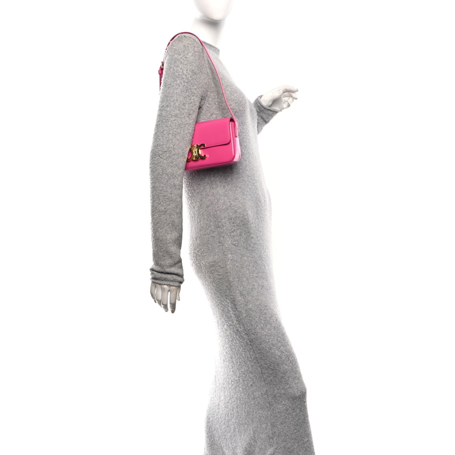 Celine Shiny Calfskin Triomphe Shoulder Bag Fuchsia 1867418