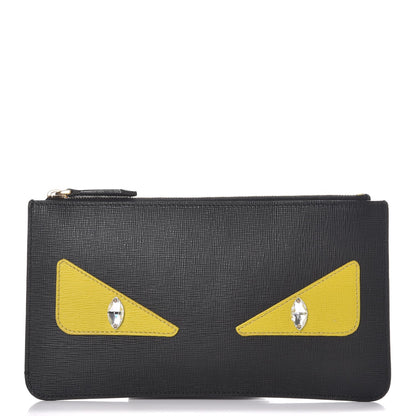 Fendi Vitello Elite Crystal Monster Eyes Zip Pouch Black Cedro 1 of 8