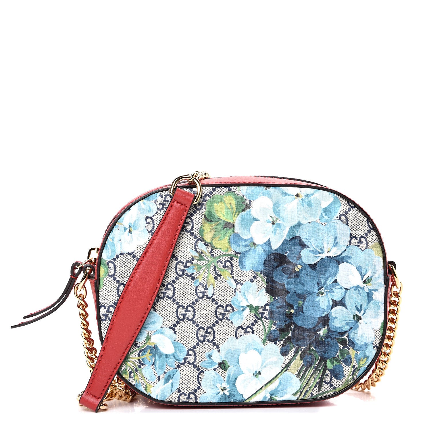 Gucci GG Supreme Monogram Blooms Mini Chain Shoulder Bag Beige Blue Navy Hibiscus Red 1 of 9