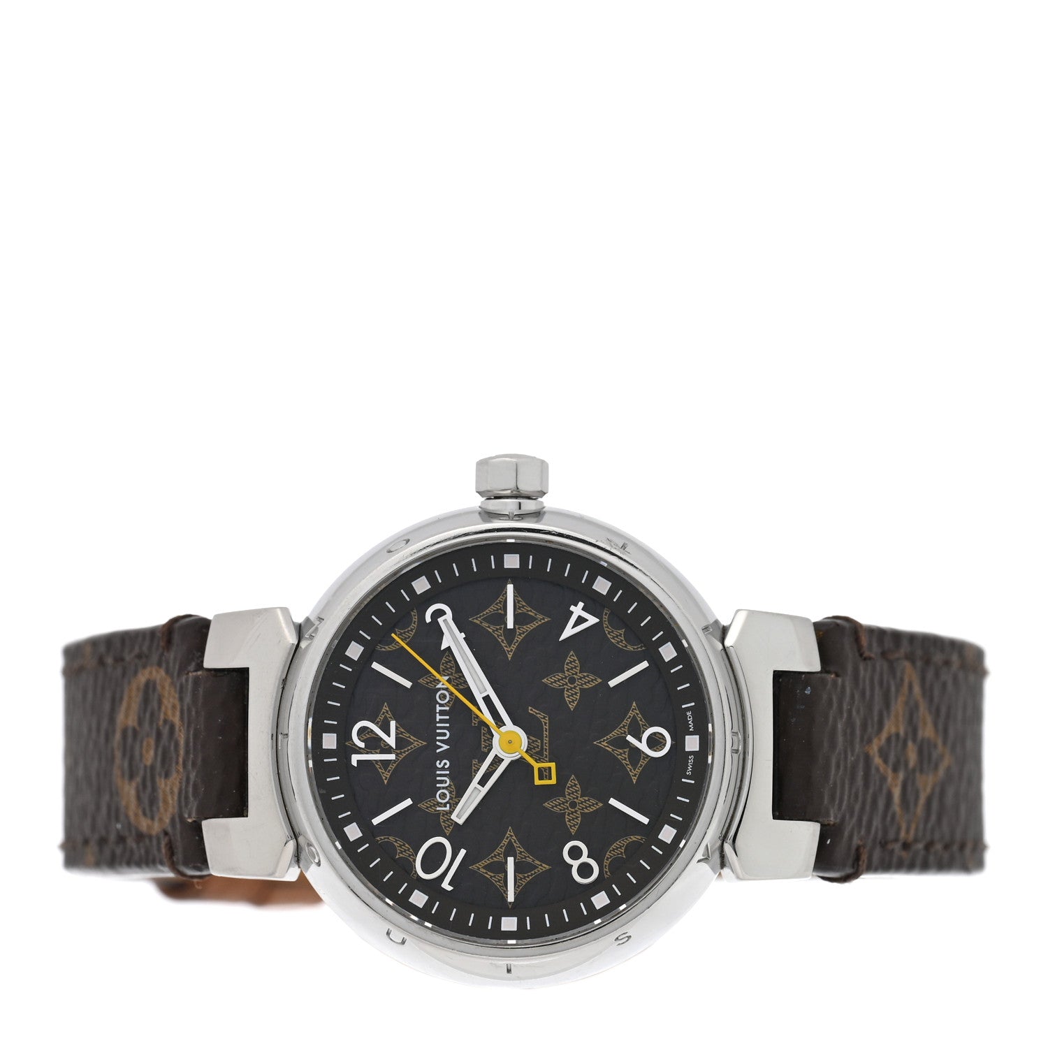 Louis Vuitton Stainless Steel Monogram 28mm Tambour Quartz Watch Brown 2 of 5