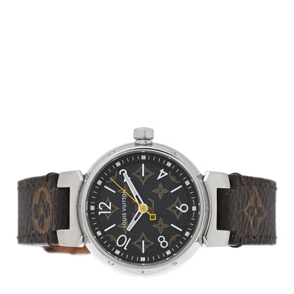 Louis Vuitton Stainless Steel Monogram 28mm Tambour Quartz Watch Brown 2 of 5