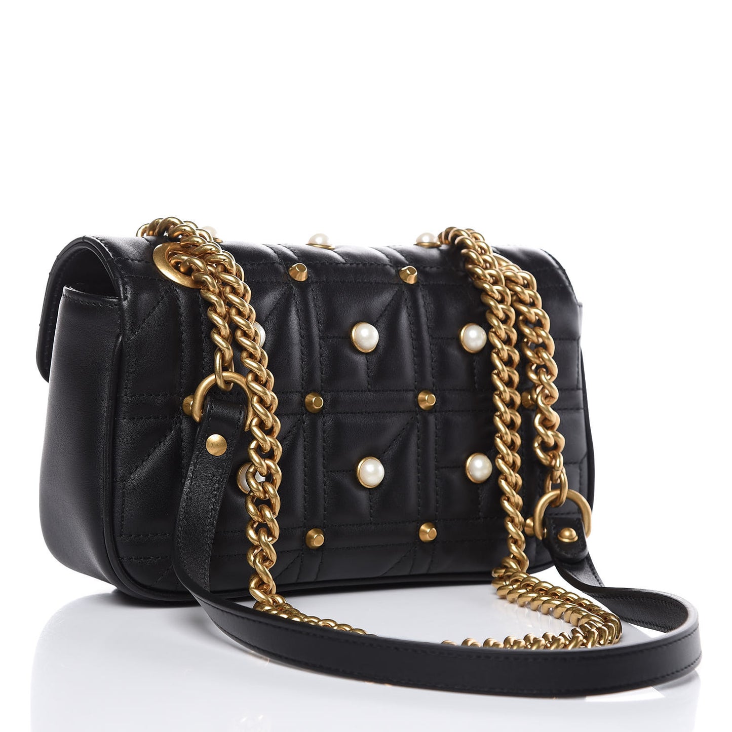 Calfskin Matelasse Studded Mini Pearly GG Marmont Shoulder Bag Black