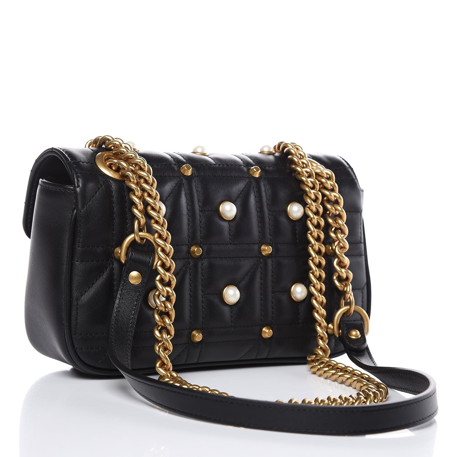 Gucci Calfskin Matelasse Studded Mini Pearly GG Marmont Shoulder Bag Black 3 of 11
