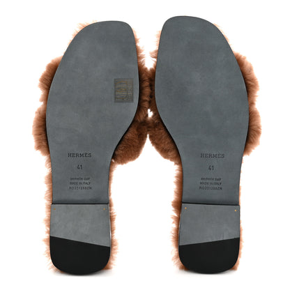 Hermes Woolskin Oran Sandals 41 Gold 6 of 8