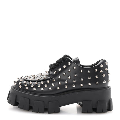 Prada Spazzolato Rois Studded Lace Up Monolith 55mm Derby Loafers 38 Black 1 of 9