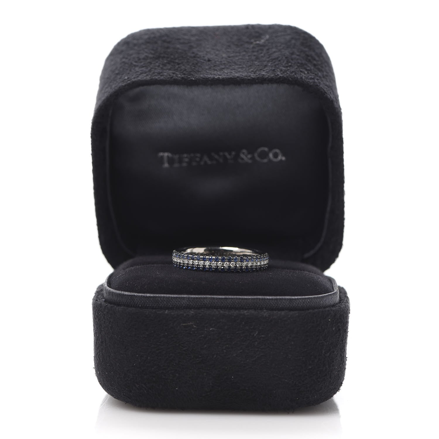 Tiffany 18K White Gold Diamond Blue Sapphire Embrace Ring 50 5.25 6 of 6