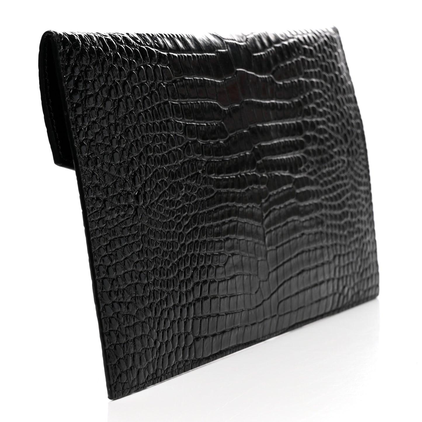 Calfskin Crocodile Embossed Uptown Monogram Clutch Black