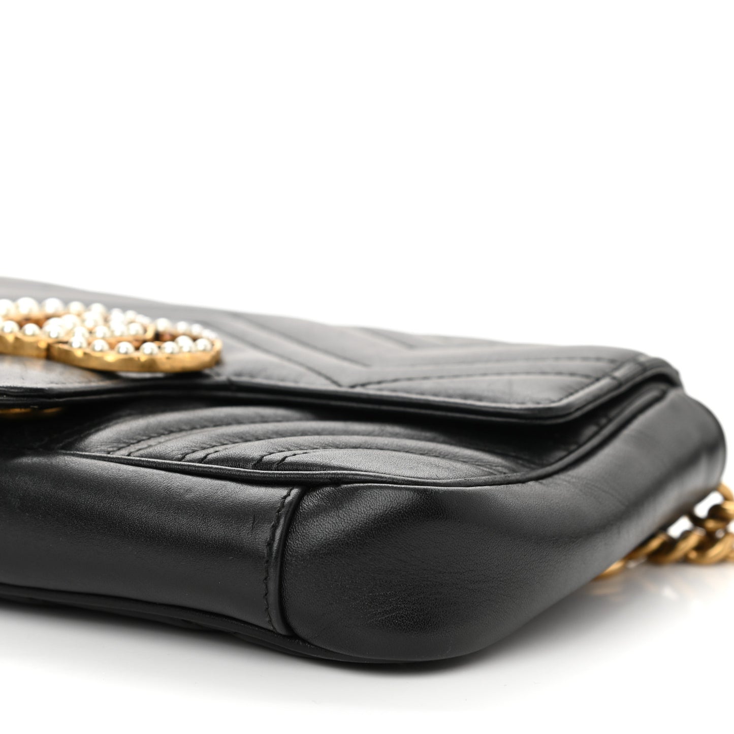 Calfskin Matelasse Pearly GG Marmont Chain Belt Bag Black
