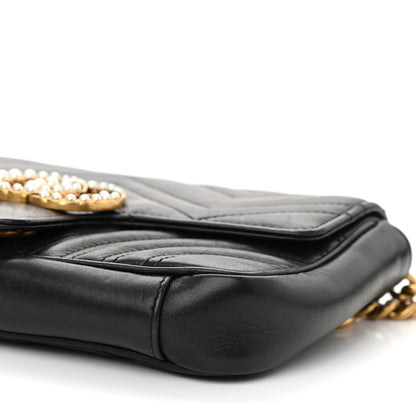Gucci Calfskin Matelasse Pearly GG Marmont Chain Belt Bag Black 11 of 15