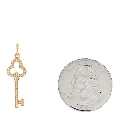 Tiffany 18K Yellow Gold Diamond Mini Open Trefoil Key Pendant 2 of 5