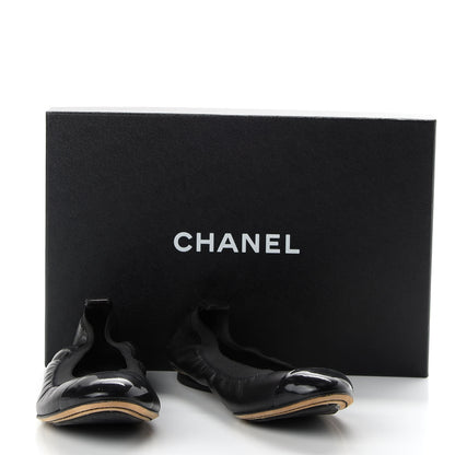 Chanel Lambskin Patent CC Elastic Cap Toe Ballerina Flats 36 Black 9 of 9