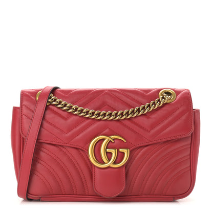 Gucci Calfskin Matelasse Small GG Marmont Shoulder Bag Hibiscus Red 1 of 12