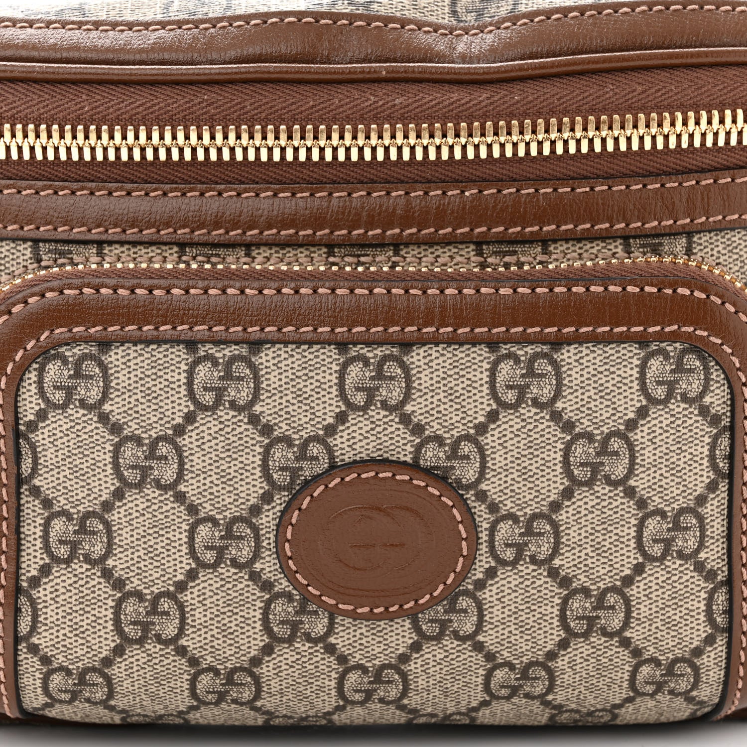 Gucci GG Supreme Monogram Textured Calfskin Retro Interlocking G Belt Bag Beige Ebony Brown Sugar 7 of 9