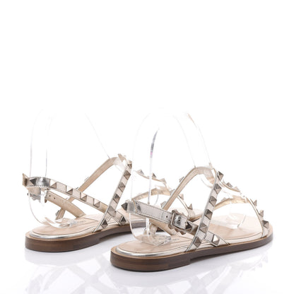 Valentino Garavani Metallic Nappa Rockstud T-Strap Slingback Flat Sandals 36.5 Skin 4 of 8