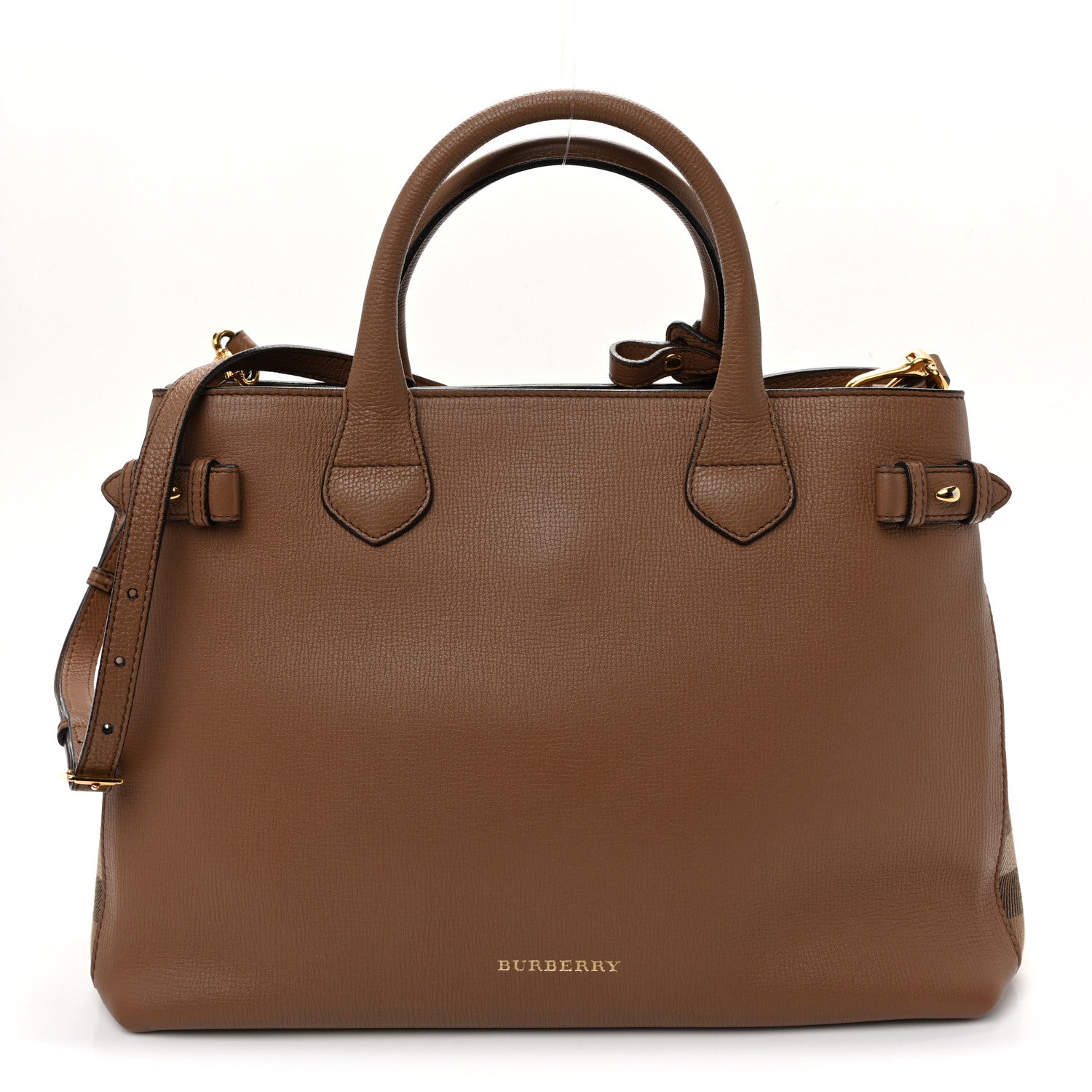 Burberry Grainy Calfskin House Check Medium Banner Tote Dark Sand 1 of 11
