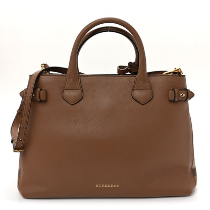 Burberry Grainy Calfskin House Check Medium Banner Tote Dark Sand 1 of 11