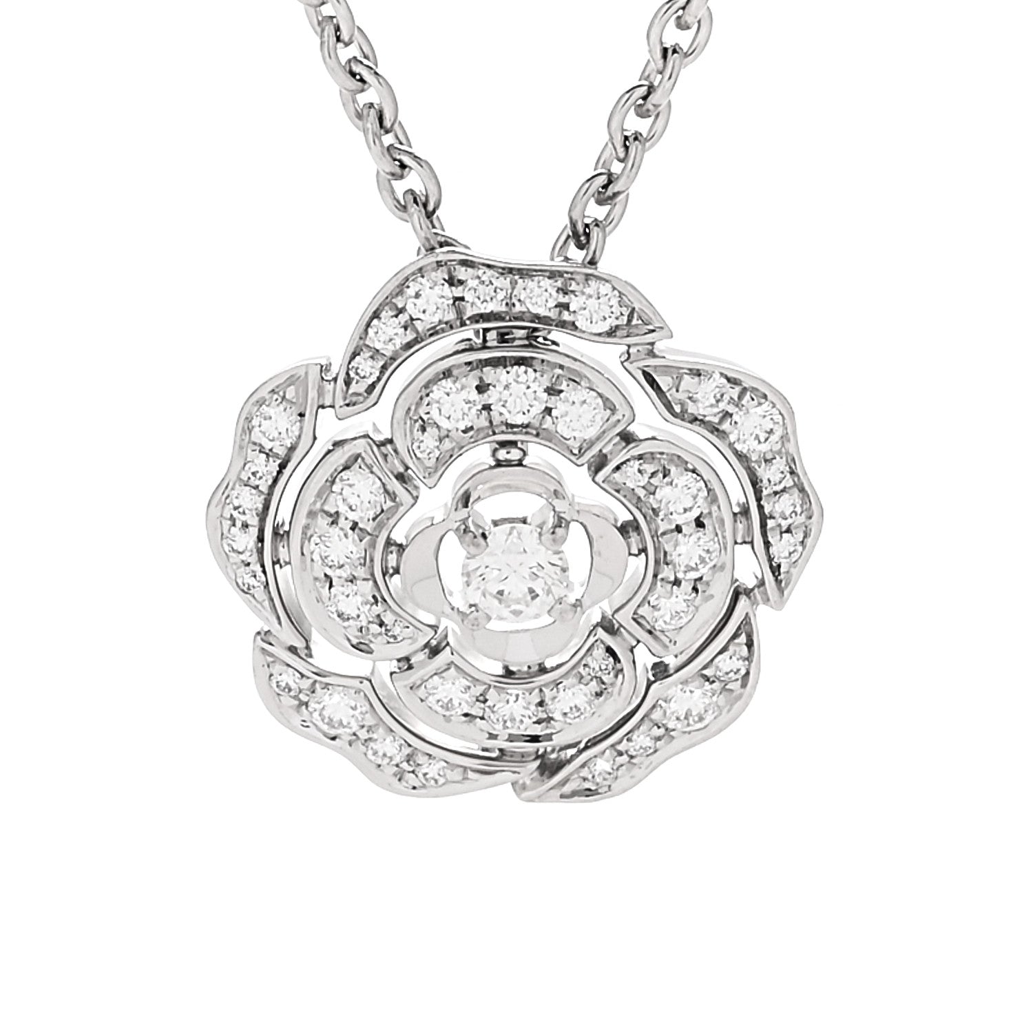 Chanel 18K White Gold Diamond Bouton de Camelia Pendant Necklace 4 of 7