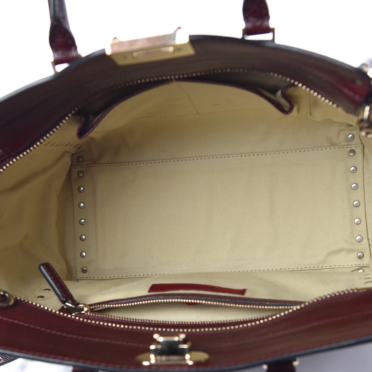 Valentino Garavani Textured Calfskin Rockstud Double Handle Tote Wine 5 of 12
