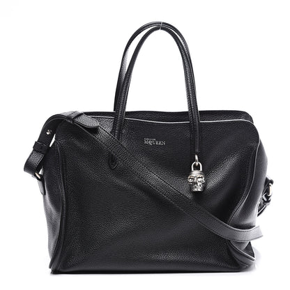 Alexander McQueen Pebbled Calfskin Small Skull Padlock Zip Around Tote Black 1 of 10