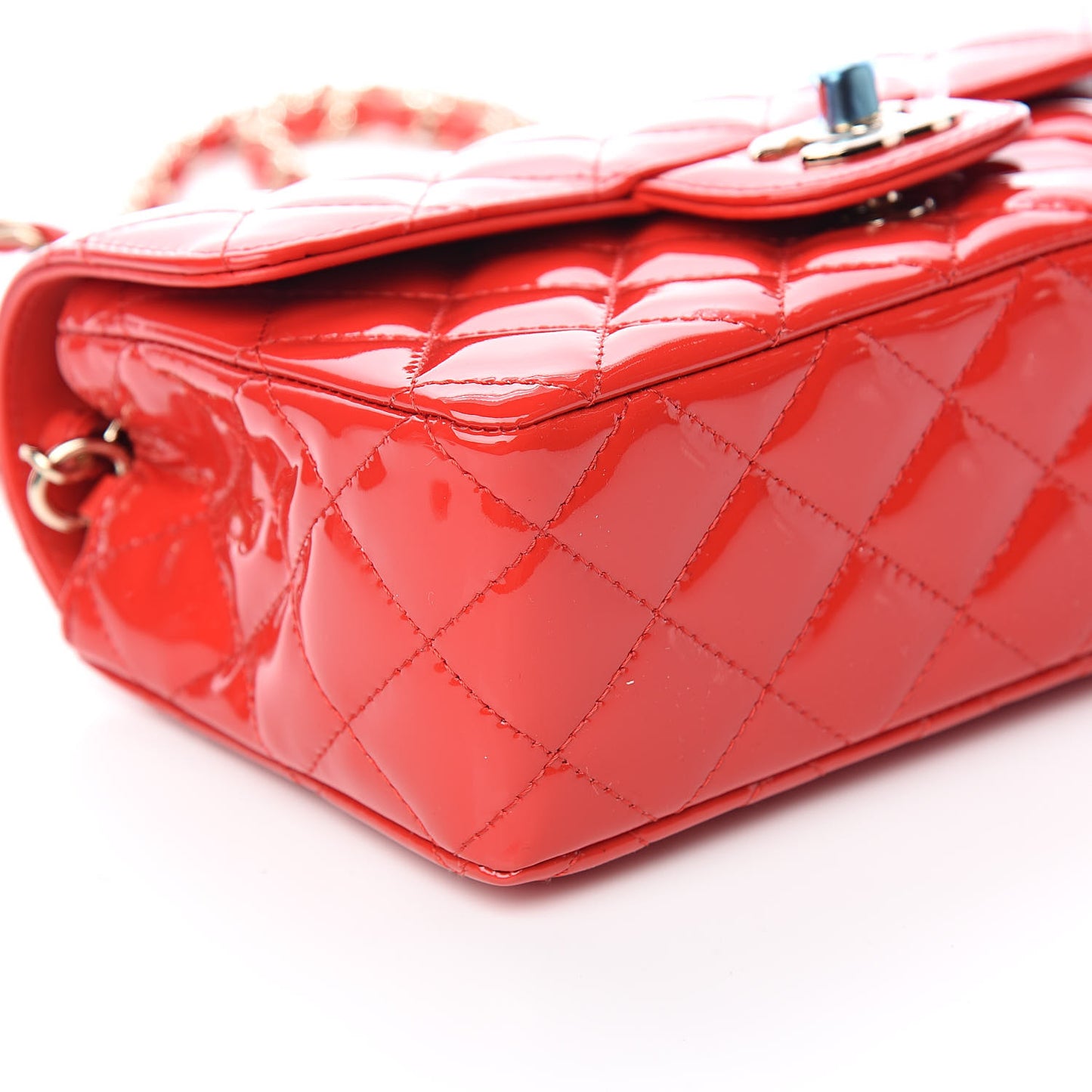 Patent Calfskin Quilted Mini Rectangular Flap Red