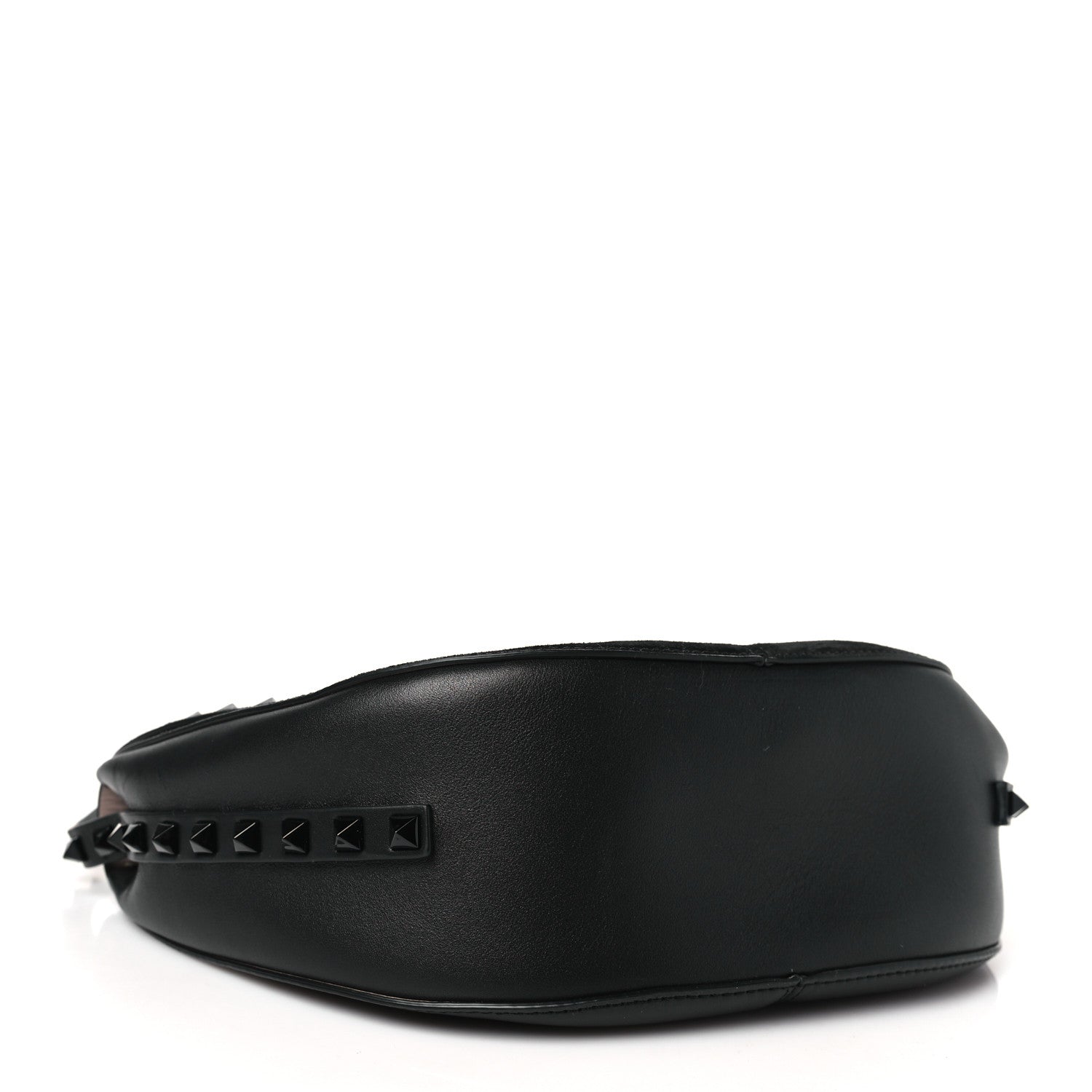 Valentino Garavani Suede Calfskin Rockstud Halfmoon Saddle Bag Black 4 of 9