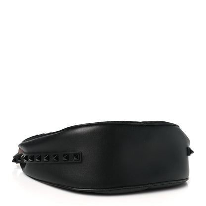 Valentino Garavani Suede Calfskin Rockstud Halfmoon Saddle Bag Black 4 of 9