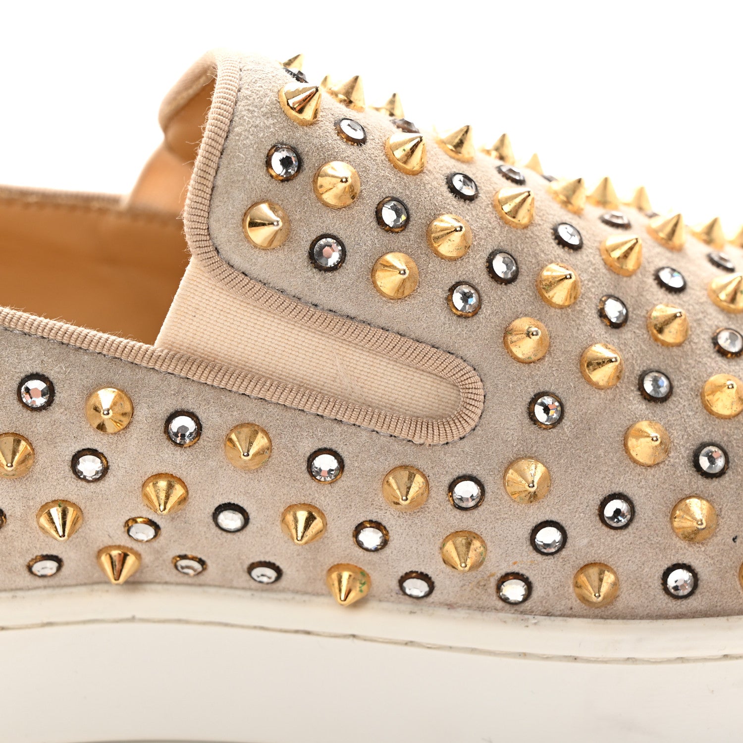 Christian Louboutin Veau Velours Spikes Womens Roller Boat Flat 44 Gold 16 of 22