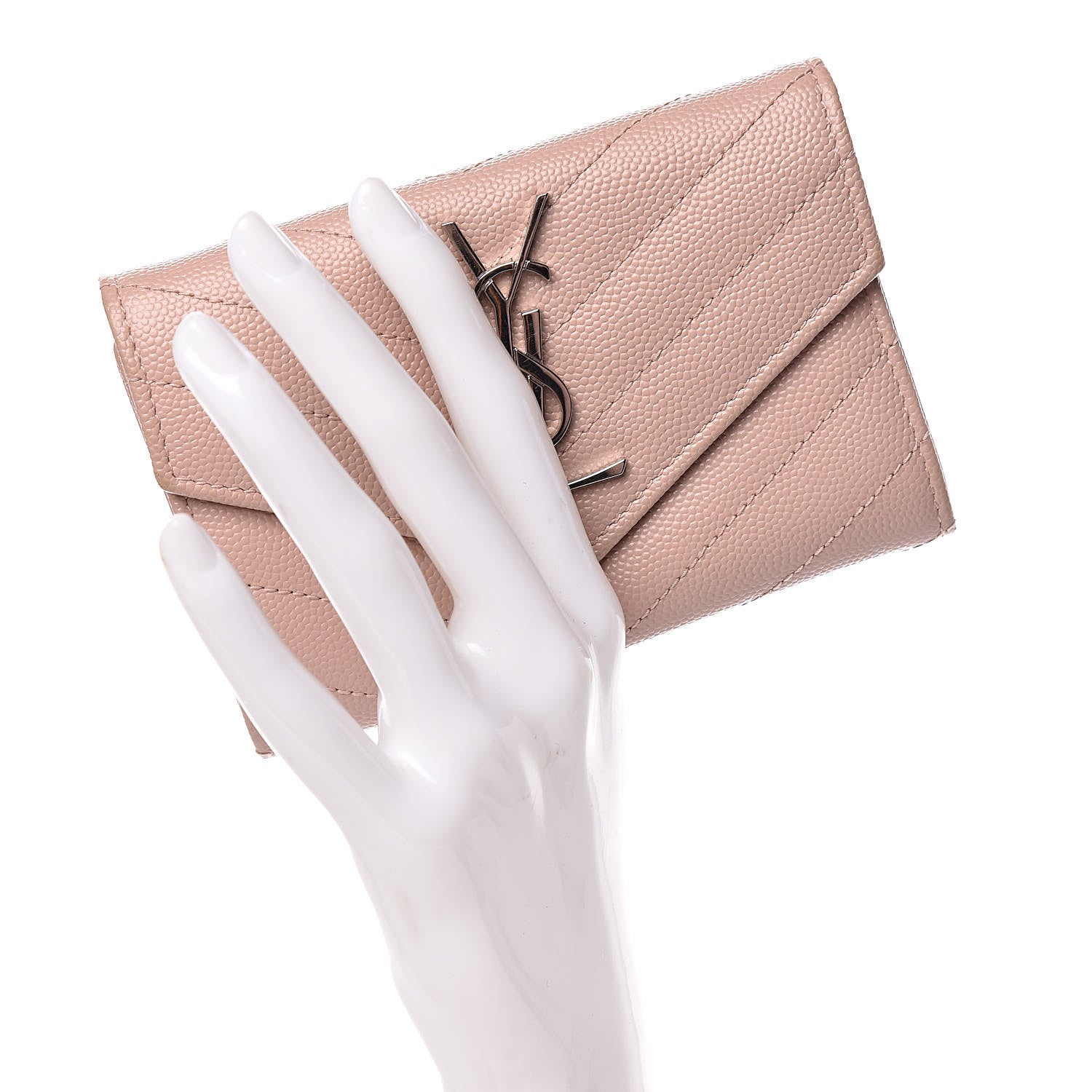 Saint Laurent Grain De Poudre Matelasse Chevron Small Monogram Envelope Wallet Pale Blush 2 of 9