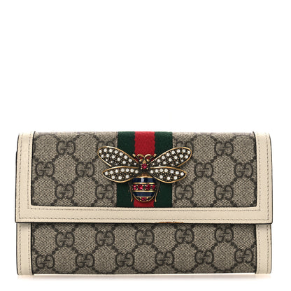 Gucci GG Supreme Monogram Web Queen Margaret Flap Wallet Beige Ebony Mystic White 1 of 9