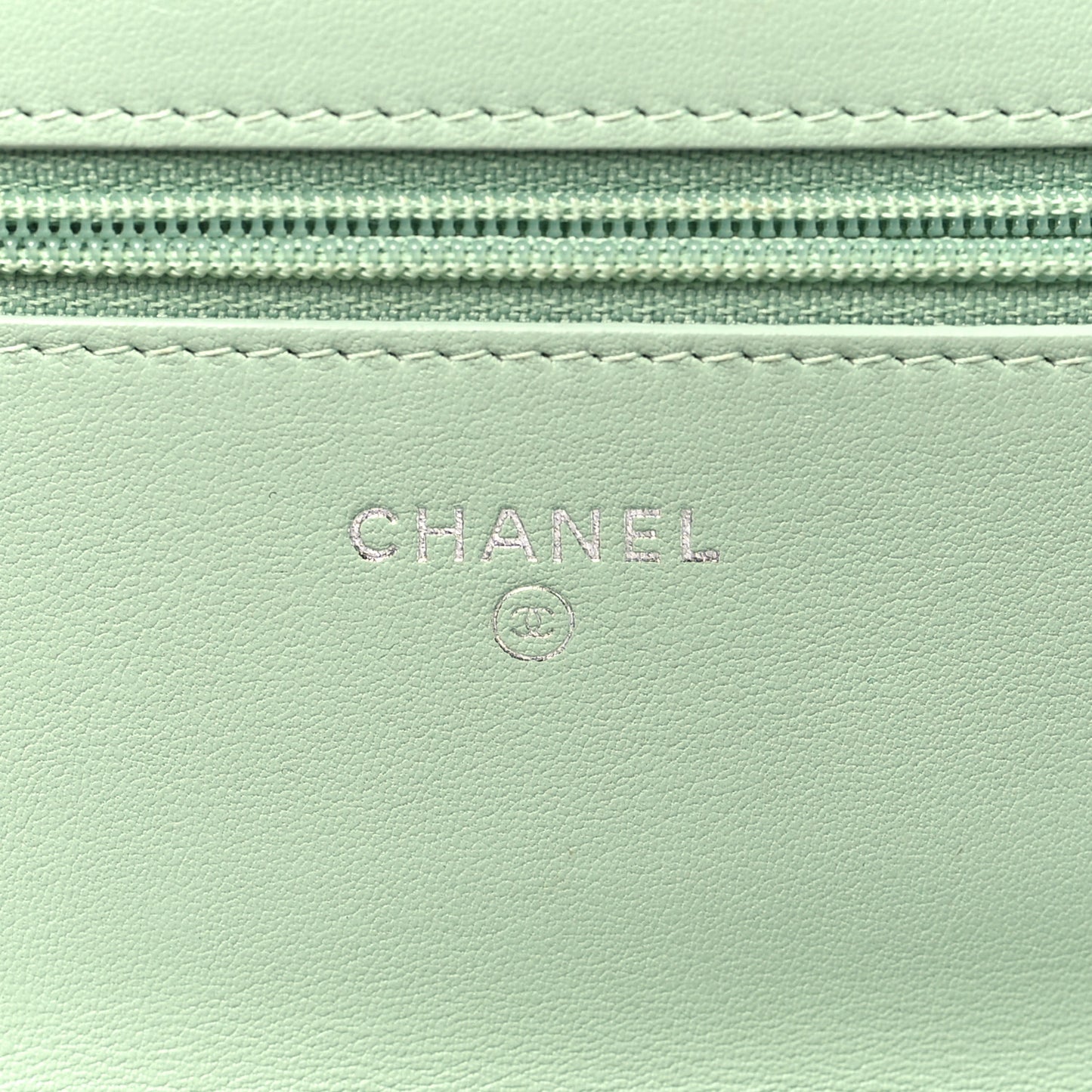 Lambskin Chevron Quilted Boy Wallet On Chain WOC Light Green