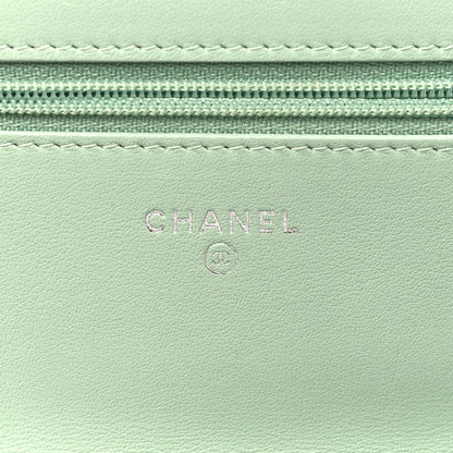 Chanel Lambskin Chevron Quilted Boy Wallet On Chain WOC Light Green 6 of 14
