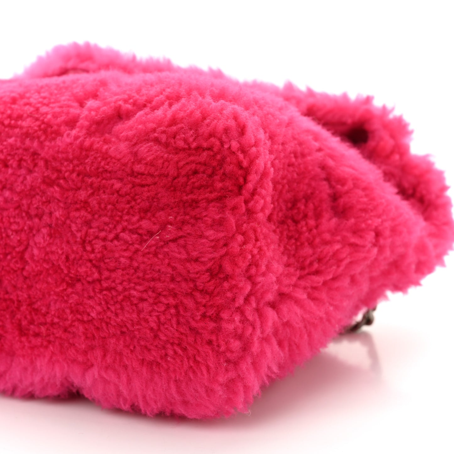 Merino Shearling Lambskin Quilted Small Loulou Puffer Monogram Chain Satchel Fuchsia