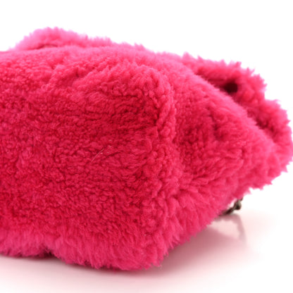 Saint Laurent Merino Shearling Lambskin Quilted Small Loulou Puffer Monogram Chain Satchel Fuchsia 10 of 11