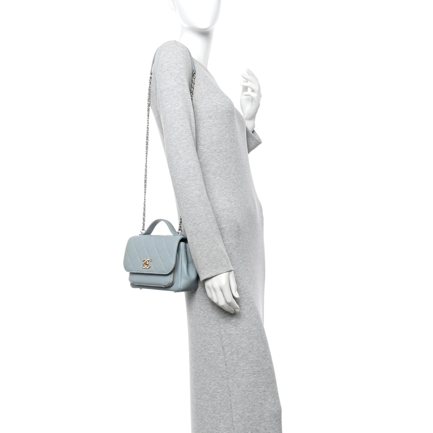 Caviar Quilted Small Business Affinity Flap Light Blue