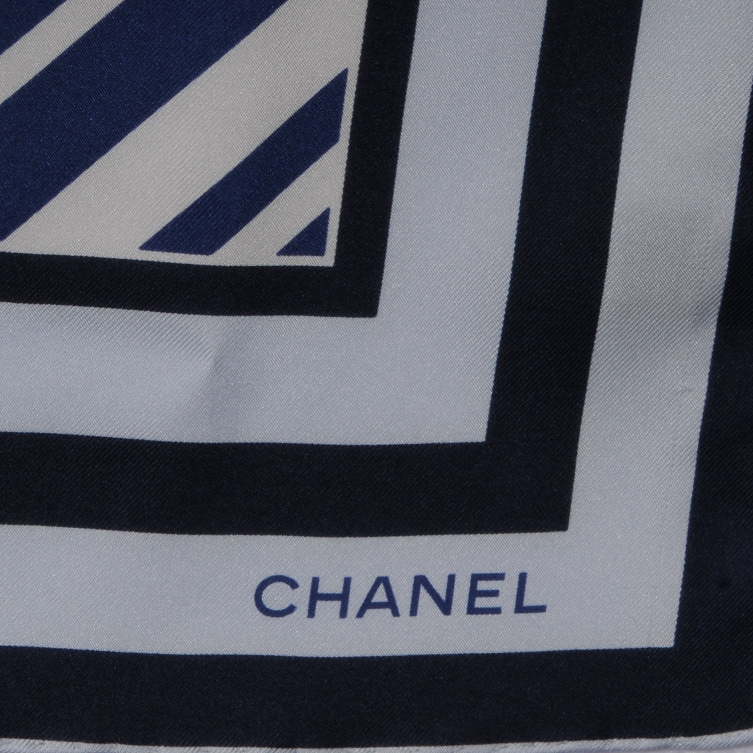 Chanel Silk Camellia Stripe CC Scarf Blue 3 of 5