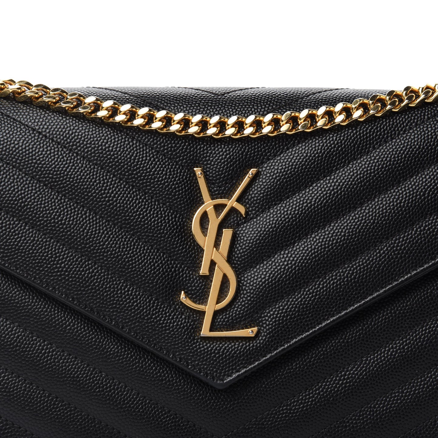 Grain De Poudre Matelasse Chevron Monogram Chain Wallet Black