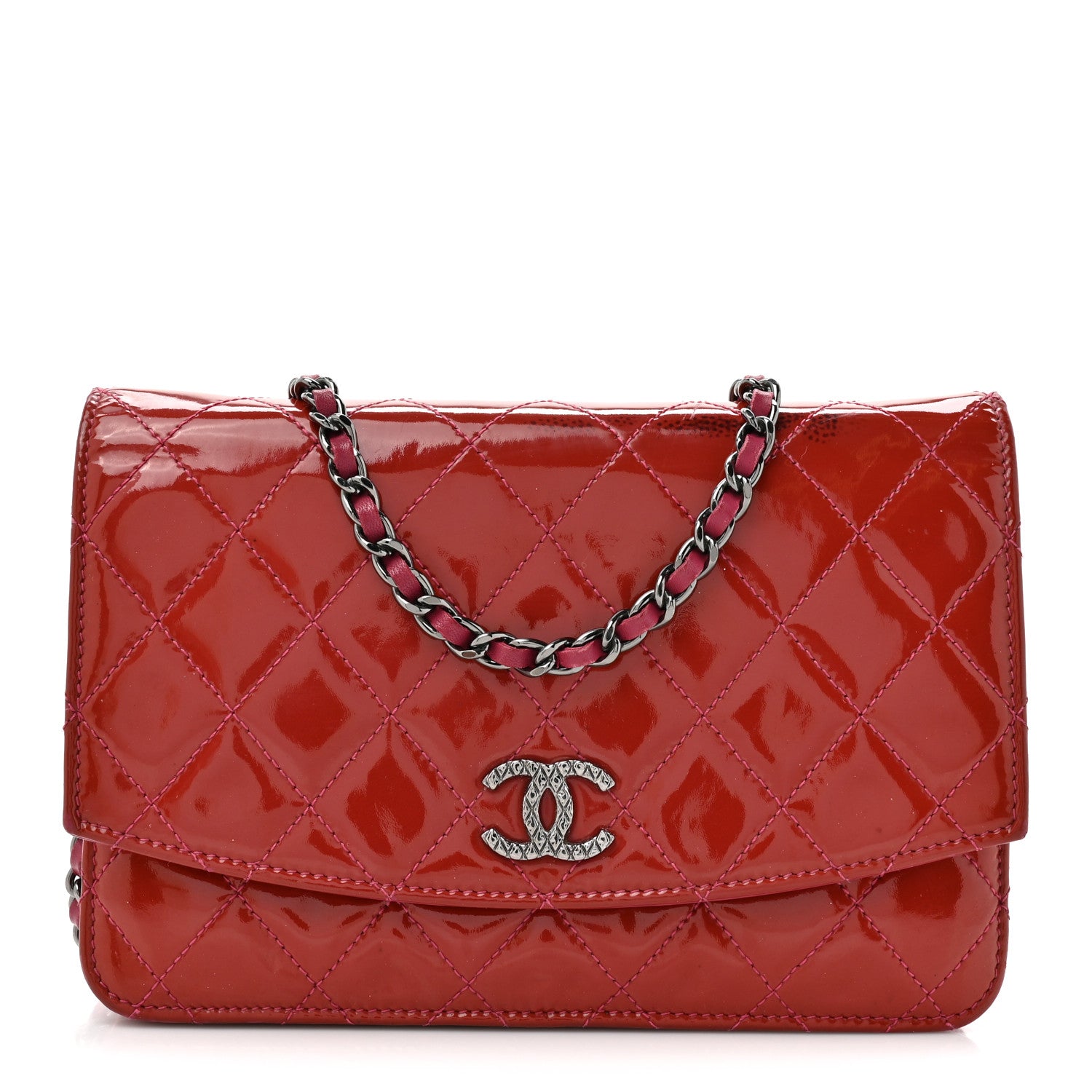 Chanel Patent Quilted Brilliant Wallet On Chain WOC Coral 1 of 16
