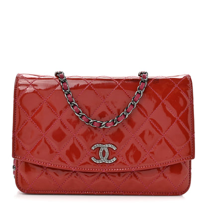 Chanel Patent Quilted Brilliant Wallet On Chain WOC Coral 1 of 16